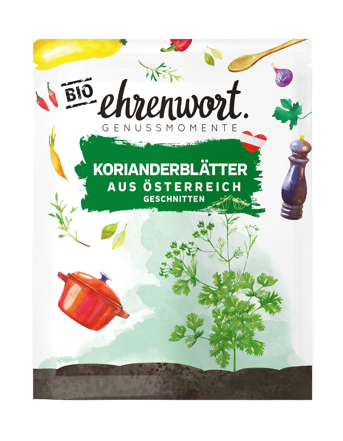 Ehrenwort Korianderblätter aus Österreich geschnitten Briefchen Produktabbildung