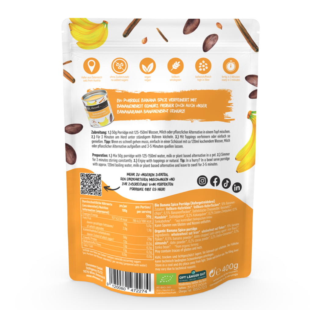 ehrenwort Bio Banana Spice Porridge Rückseite